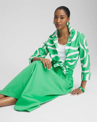 Chico's On Sale Grassy Green Poplin Smocked Waist Skirt
