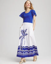 Chico's Sale Alabaster Tropical Smocked Waist Pull-On Skirt