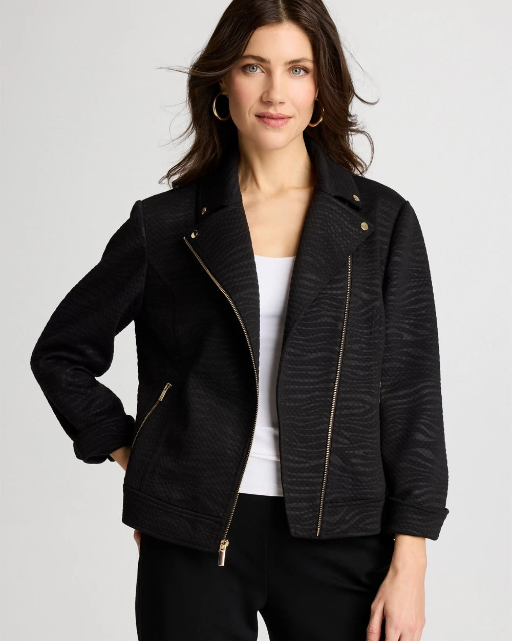 Chico's Discount Black Embossed Knit Moto Jacket