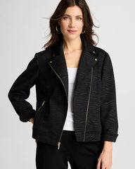 Chico's Discount Black Embossed Knit Moto Jacket