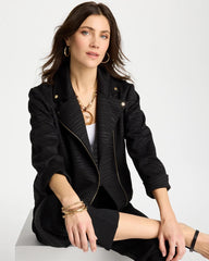 Chico's Discount Black Embossed Knit Moto Jacket