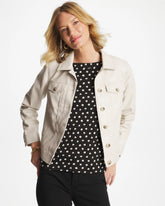 Chico's Outlet White Truffle Faux Leather Trucker Jacket