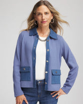 Chico's On Sale Blue Lotus Denim Colorblock Marl Shirt Jacket