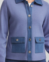 Chico's On Sale Blue Lotus Denim Colorblock Marl Shirt Jacket
