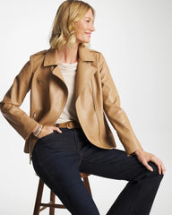 Chico's Outlet Creme Coffee Faux Leather Moto Jacket