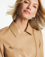 Chico's Outlet Creme Coffee Faux Leather Moto Jacket
