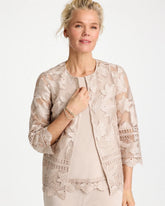 Chico's Discount Smokey Taupe Travelers™ Collection Scallop Lace Jacket