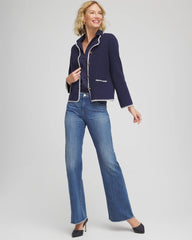 Chico's Online Passport Blue Blanket Stitch Crewneck Cardigan