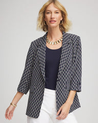 Chico's Discount Passport Blue Printed Soft Crepe Blazer