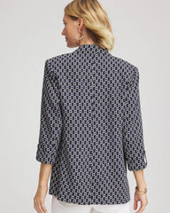 Chico's Discount Passport Blue Printed Soft Crepe Blazer