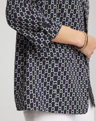 Chico's Discount Passport Blue Printed Soft Crepe Blazer
