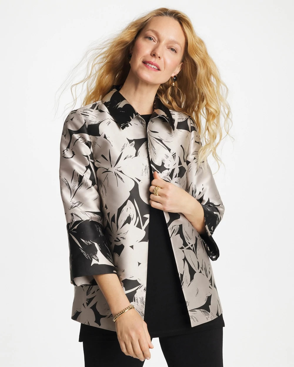 Chico's Discount Smokey Taupe Travelers™ Collection Floral Jacquard Jacket