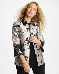 Chico's Discount Smokey Taupe Travelers™ Collection Floral Jacquard Jacket