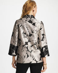 Chico's Discount Smokey Taupe Travelers™ Collection Floral Jacquard Jacket