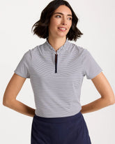 Chico's Outlet Passport Blue Zenergy® UPF Ruffle Striped Half Zip