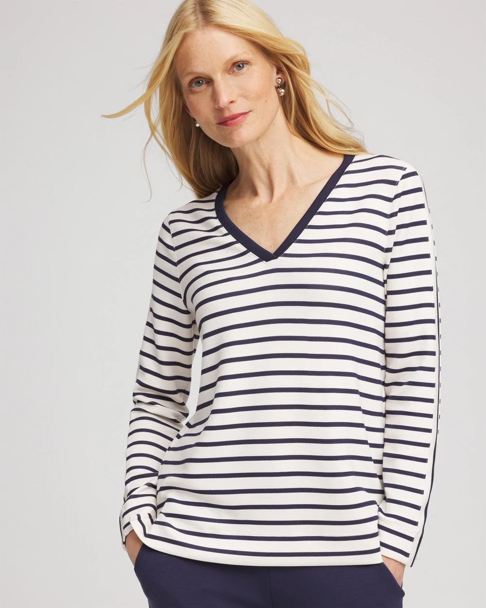 Chico's On Sale Passport Blue Zenergy® Soft Striped Top