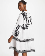 Chico's Outlet Alabaster Woven Printed Swim Cover-Up Dress
