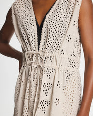 Chico's Outlet Smokey Taupe Woven Eyelet Swim Cover-Up Dress