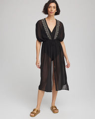 Chico's Online Black Miraclesuit® Beach Embroidered Long Kimono