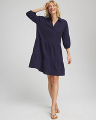 Chico's Outlet Passport Blue Woven Tiered Swim Cover-Up Dress