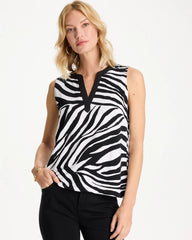 Chico's For Sale Black Zebra Cotton-Stretch Notch Neck Tank