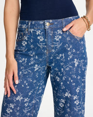Chico's Outlet Indigo Girlfriend Wide Floral Crop Jean