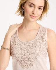 Chico's For Sale Smokey Taupe Embroidered Cotton Slub Scoopneck Tank