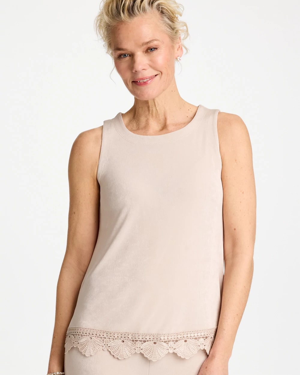 Chico's Outlet Smokey Taupe Travelers™ Scallop Lace Tank