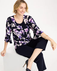 Chico's Outlet Travelers India Ink Travelers™ Amethyst Iris Flounce-Sleeve Top