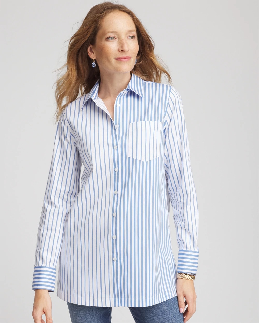 Chico's Sale Tidal Blue No Iron™ Stripe Mix Tunic