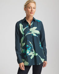 Chico's Outlet Teal Shadow No Iron™ Glacial Flora Sateen Shirt