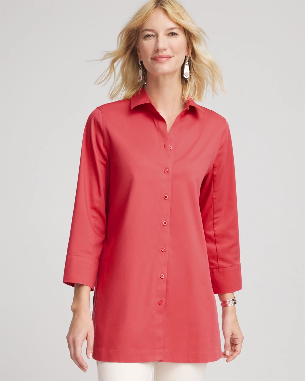Chico's Online Folkloric Red No Iron™ Classic Button Down Tunic