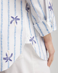 Chico's Discount Blue Casa No Iron™ Palm Striped Sateen Shirt