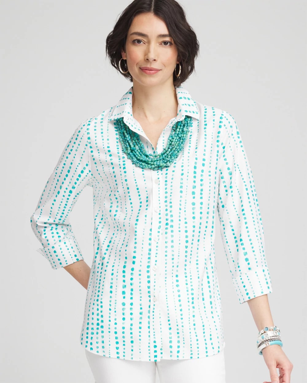 Chico's Sale Seaspray No Iron™ Sateen Bubble Print Shirt