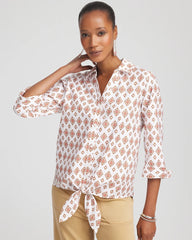 Chico's Outlet Siesta Rose No Iron™ Tie-Front Geo-Print Shirt