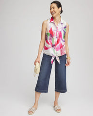 Chico's On Sale Crushed Berries No Iron™ Bloom Linen Tie-Front Shirt