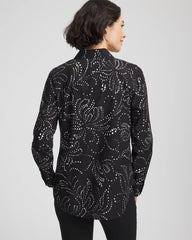 Chico's On Sale Black No Iron™ Findot Print Sateen Shirt