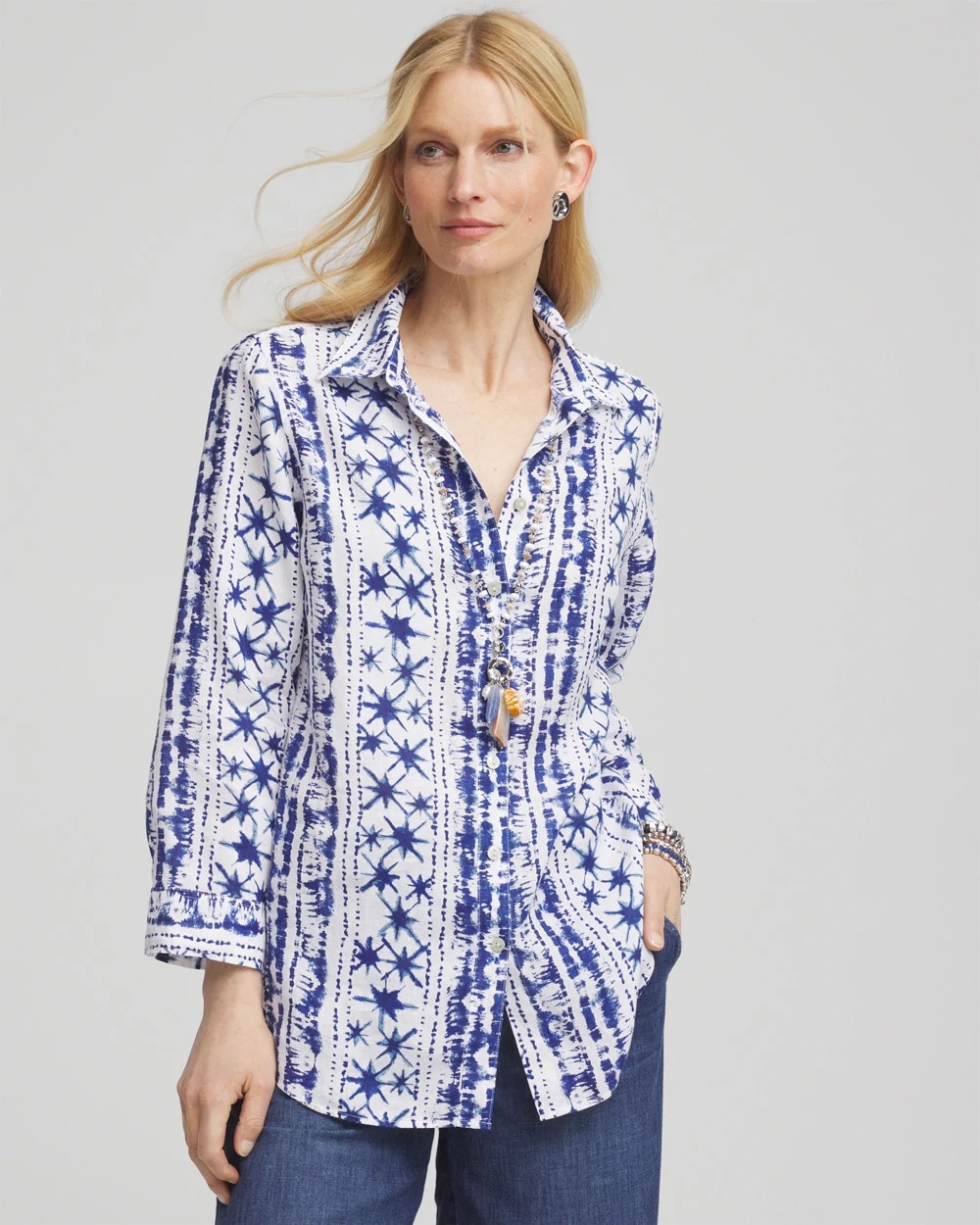 Chico's Online Rich Cobalt No Iron™ Star Print Linen Shirt