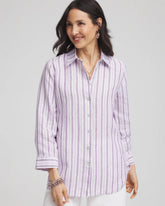 Chico's Discount Plum Shade No Iron™ Plum Striped Linen Shirt