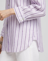Chico's Discount Plum Shade No Iron™ Plum Striped Linen Shirt
