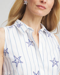 Chico's On Sale Optic White No Iron™ Starfish Striped Sleeveless Sateen Shirt