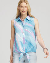 Chico's Online Paradiso Blue No Iron™ Linen Tie-Front Sleeveless Shirt