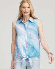 Chico's Online Paradiso Blue No Iron™ Linen Tie-Front Sleeveless Shirt
