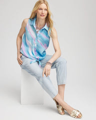Chico's Online Paradiso Blue No Iron™ Linen Tie-Front Sleeveless Shirt