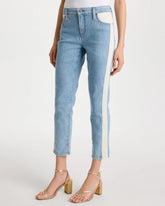 Chico's Sale Indigo Girlfriend Ticking Stripe Crop Jeans