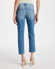 Chico's Outlet Aquamarine Indigo Floral Patchwork Girlfriend Crop Jeans