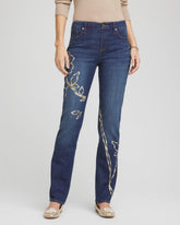 Chico's Sale Sequoia Indigo Sequins Rose Girlfriend Slim-Leg Jeans