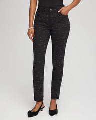 Chico's Sale Black Stone Embellished Girlfriend Slim Ankle Jeans