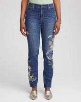 Chico's Outlet Dragon Road Indigo Appliqué Girlfriend Slim Ankle Jeans
