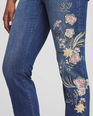 Chico's Outlet Dragon Road Indigo Appliqué Girlfriend Slim Ankle Jeans